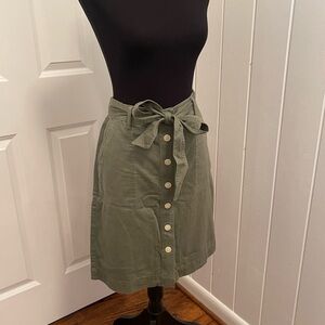 Talbots Green Button-Front A-Line Skirt